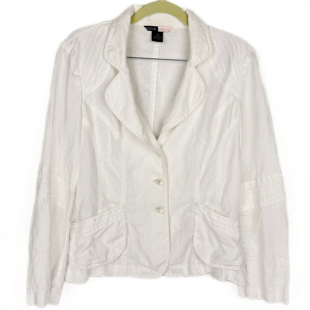 Focus Life Style Off White Linen Lightweight Button Up Breathable Blazer Sz 8‎